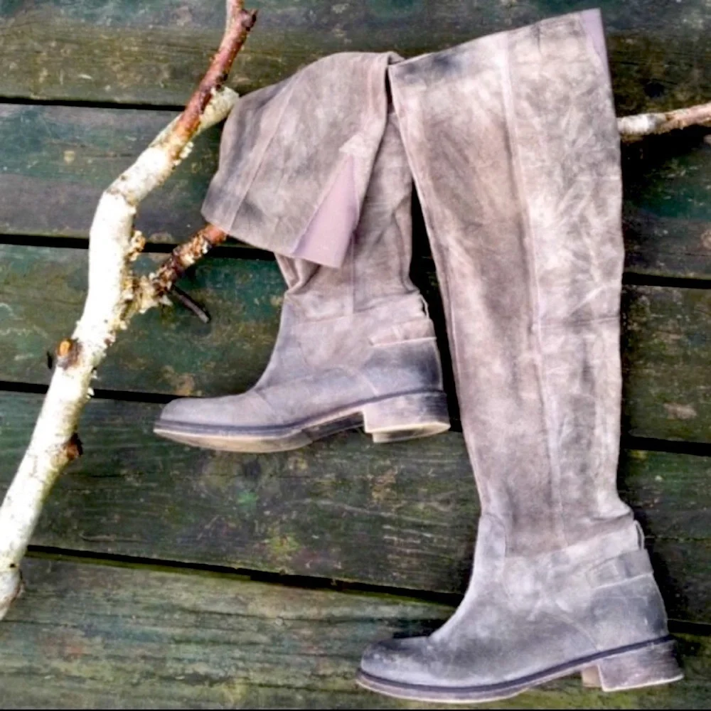 ANTHROPOLOGIE Boots BOUTIQUE 9 NICHOLA Tall Gray Brown Suede Leather Sizes 8
